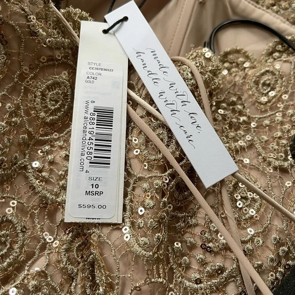 Alice+Olivia Alma Embellished Mid-Length Lace Party Dress - Picture 4 of 5